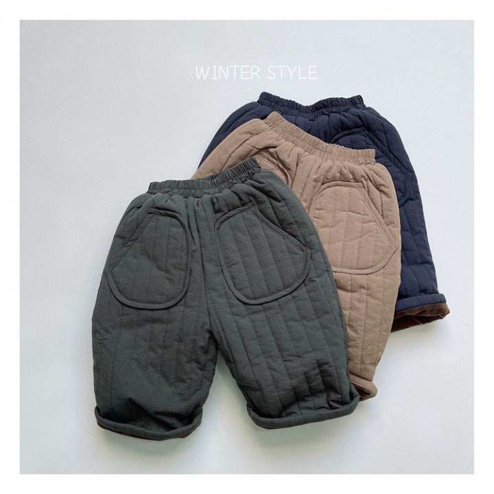 Baby Solid Color Cotton Quilted Winter Pants Outfits-0