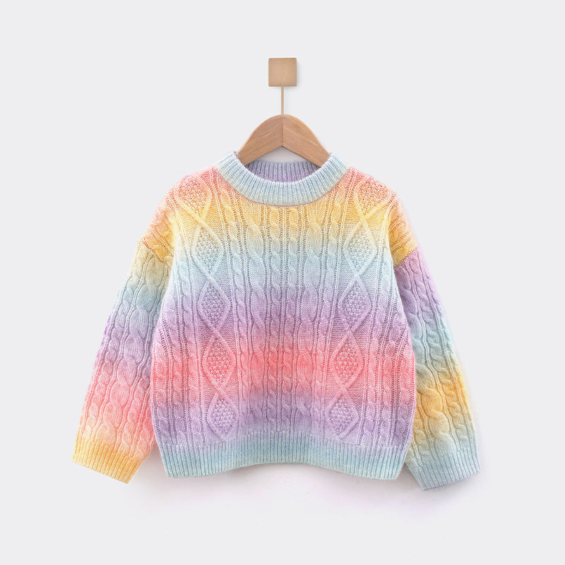 Baby Girl Gradient Color Long Sleeve Pullover Fashion Sweater-0